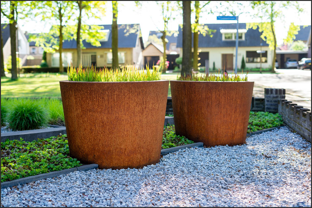Extra-Large Corten Steel Conic Planters by ADEZZ