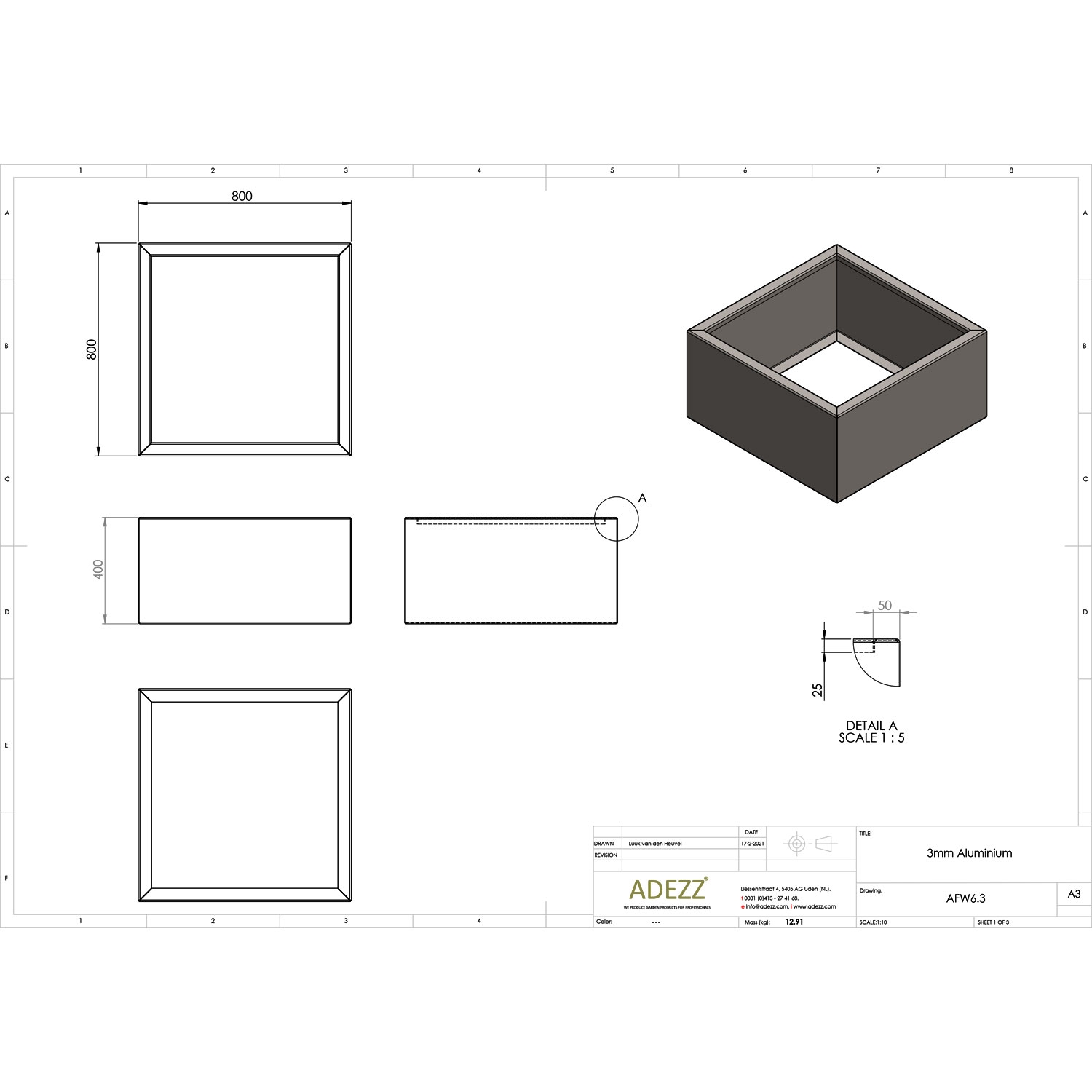 ADEZZ Aluminium CARREZ Low Square Bottomless Vegetable Planter 20